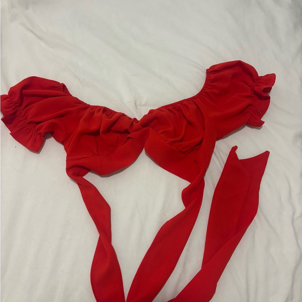 Red Puff Sleeve Crop Top